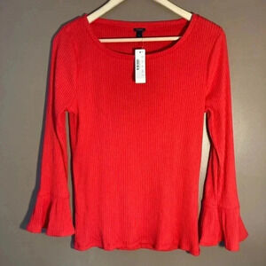 NWOT J. Crew red peplum  long sleeves ribbed tee